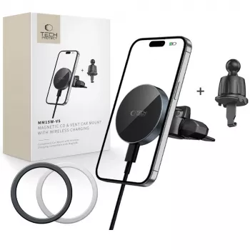 TECH-PROTECT MM15W-V5 Magnetic MagSafe CD & Vent Car Mount Wireless Charger 15W Black