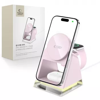 Tech-Protect QI15W-A43 3IN1 MagSafe bezvadu uzlādes stacija rozā