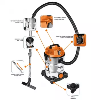 NEO TOOLS Putekļsūcējs 1400W, 30L