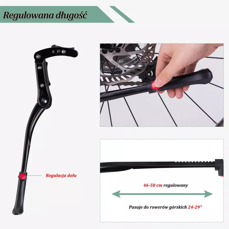 ROCKBROS Bicycle Kickstand JC1005BK - Melns, regulējams 345-400mm, alumīnija sakausējums, pretslīdes gumijas pēda, 24-29 collu riteņiem