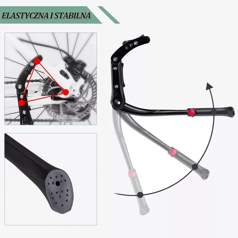 ROCKBROS Bicycle Kickstand JC1005BK - Melns, regulējams 345-400mm, alumīnija sakausējums, pretslīdes gumijas pēda, 24-29 collu riteņiem