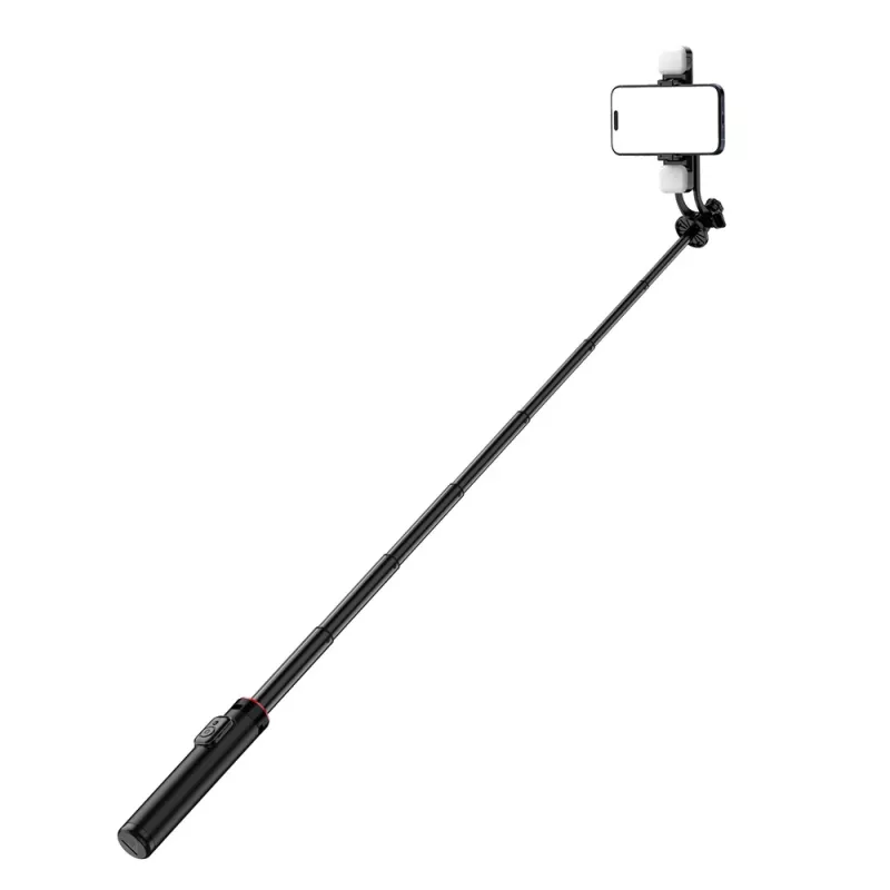 WOZINSKY Selfie Stick WC12YDS Teleskopiskais Statīvs 1.3m Alumīnija Sakausējums ar Divkāršu LED Gaismu un Telefona Turētāju - Melns