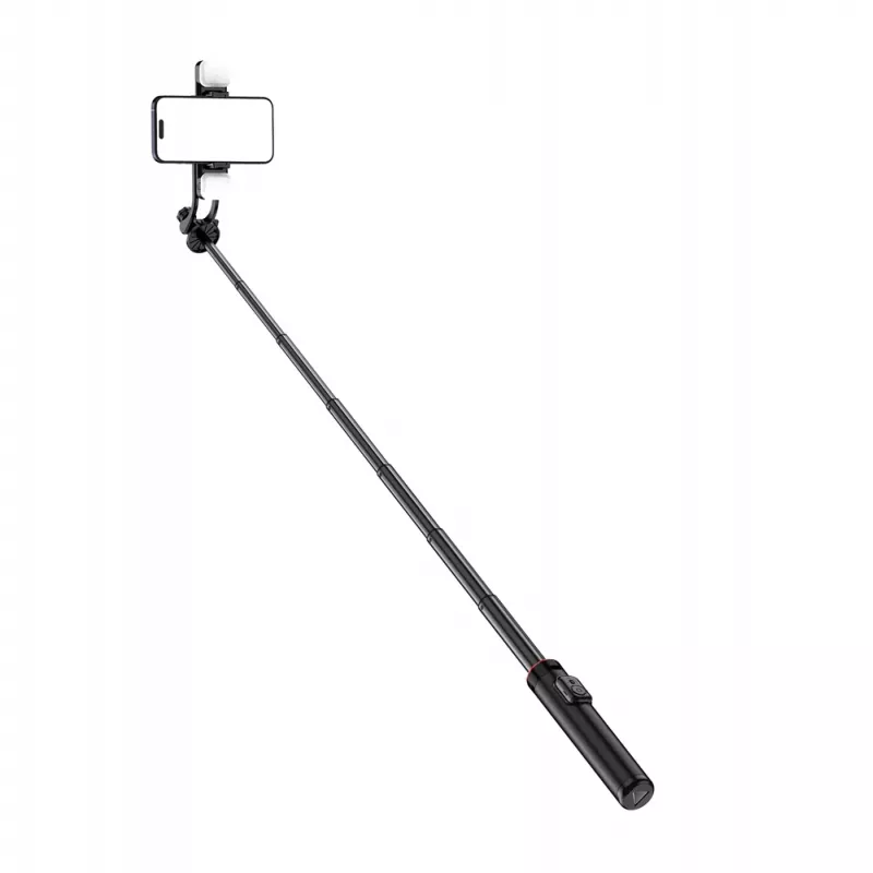 WOZINSKY Selfie Stick WC12YDS Teleskopiskais Statīvs 1.3m Alumīnija Sakausējums ar Divkāršu LED Gaismu un Telefona Turētāju - Melns
