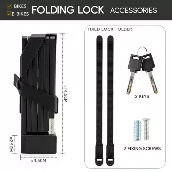 ROCKBROS Saliekamais Velosipēda Slēdzene 32140003001 Atslēgas Slēdzene ar Turētāju Saliekama 88cm Melna