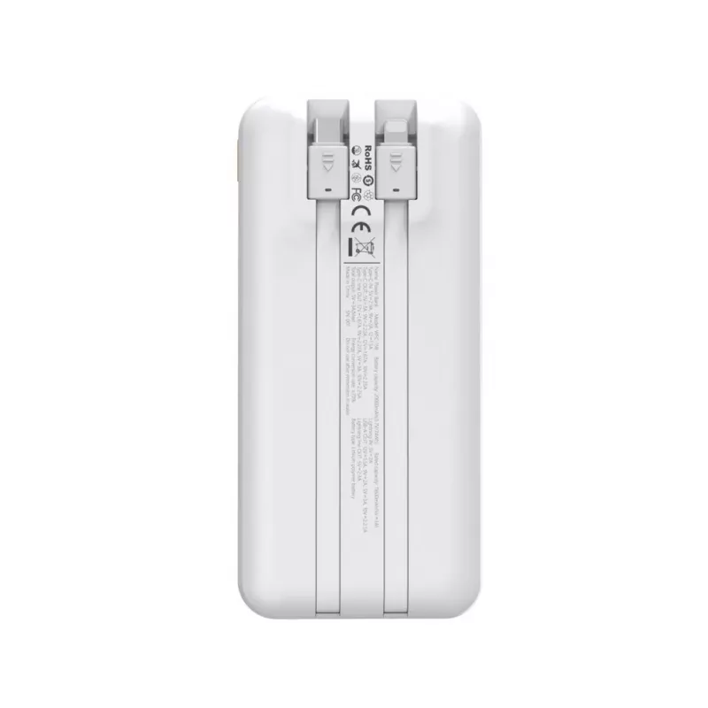 Powerbank Wozinsky WFC-15W 20000mAh 22.5W PD20W ar iebūvētiem Lightning un USB-C kabeļiem - Balts