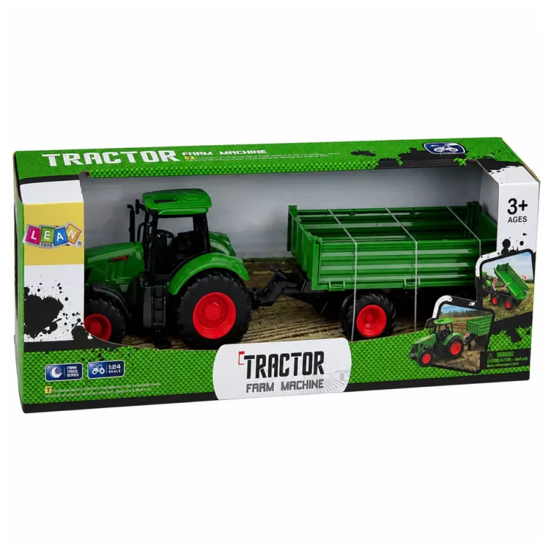 LEAN TOYS Lauksaimniecības traktors ar pašizgāzēju piekabi, gumijas riteņi, zaļš, 1:24