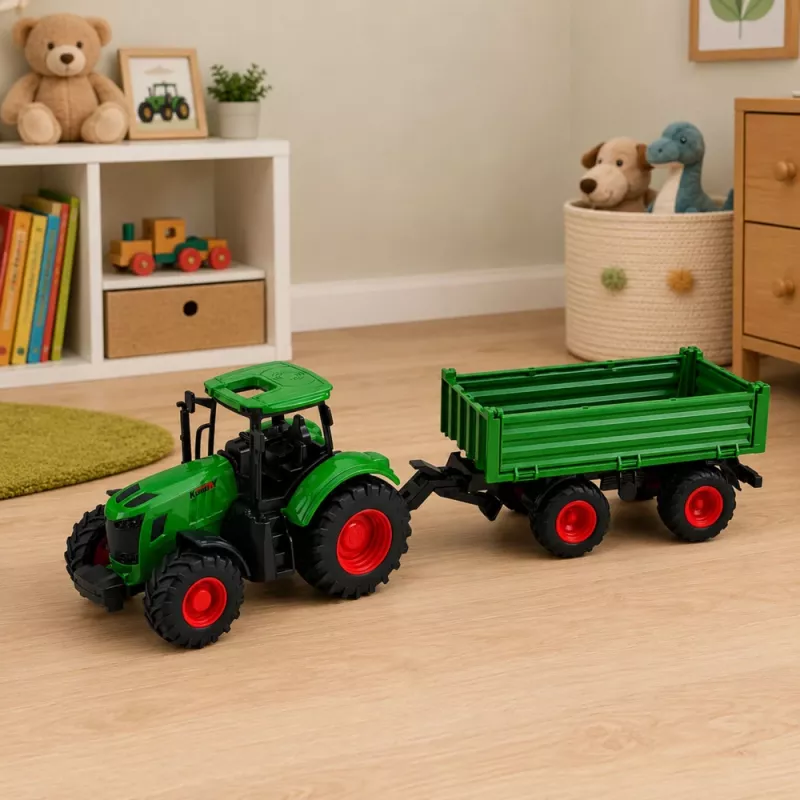 LEAN TOYS Lauksaimniecības traktors ar pašizgāzēju piekabi, gumijas riteņi, zaļš, 1:24