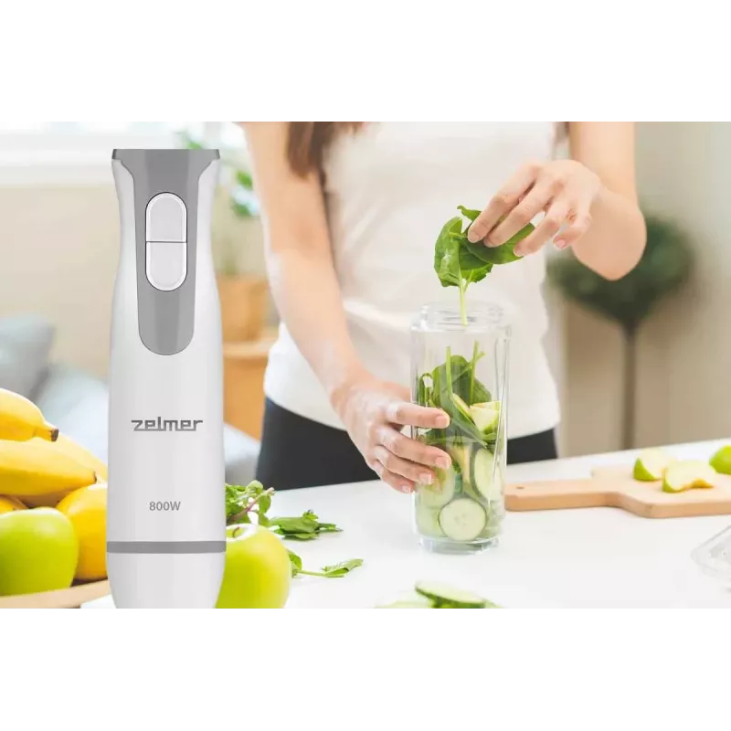 ZELMER ZHB4555S 1000W iegremdējamais blenderis, sudraba/melns, nerūsējošā tērauda asmens, mainīgs ātrums ar turbo, smalcinātājs 500ml, putotājs, krūze 700ml