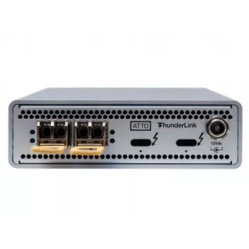 ATTO ThunderLink TLNS-3252-DE0 Dual 40Gb līdz Dual 25Gb Ethernet Thunderbolt 3 adapteris ar SFP28 un IEC C-13 strāvas vadu