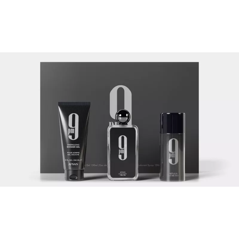Afnan 9 PM Eau de Parfum Dāvanu komplekts vīriešiem - 100ml EDP aerosols + 150ml Dušas želeja + 250ml Dezodoranta aerosols