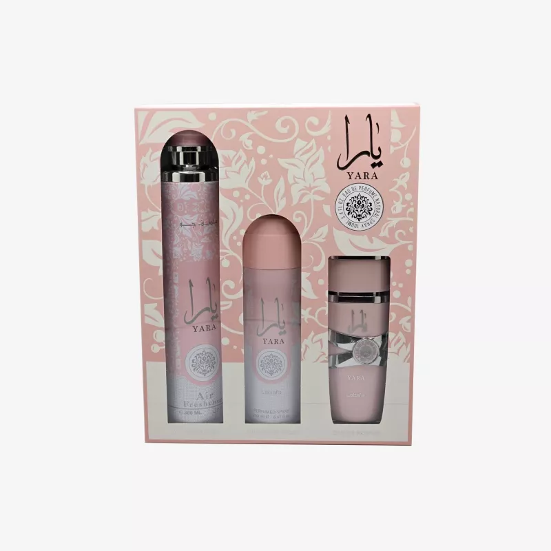 Lattafa Yara Eau de Parfum 100ml + Deodorant Spray 200ml + Air Freshener 300ml Dāvanu komplekts