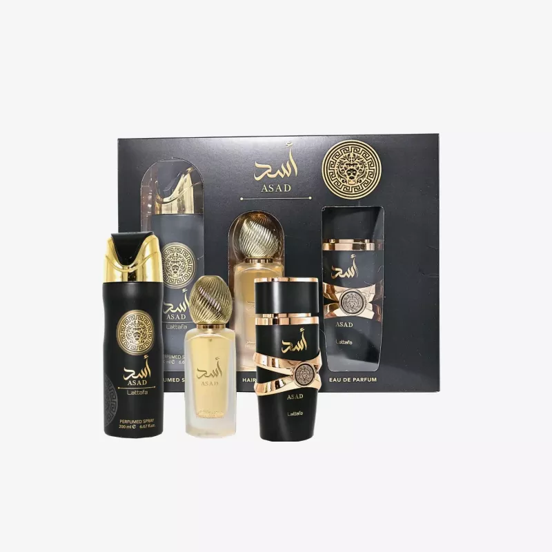 Lattafa Asad Eau de Parfum 100ml + Deodorant Spray 200ml + Air Freshener Spray 300ml Dāvanu komplekts