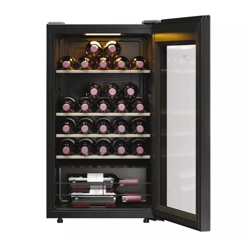 Haier HWS34GGH1 Wine Bank 50 Serie 3 Kompresora vīna dzesētājs, brīvi stāvošs, melns, 34 pudeles