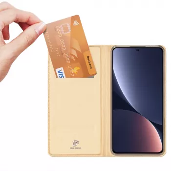 Dux Ducis Skin Pro Flip Case Xiaomi 13, maks ar kartes slotu un statīvu, zelts