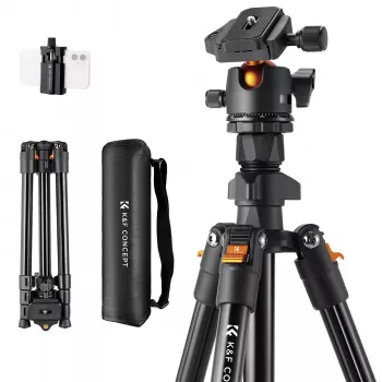K&F Concept K234A0 + BH-28L Kameras statīvu komplekts, alumīnija sakausējums, 8 kg slodze, 160 cm maksimālais augstums, lodveida galva, fiksatori, pārveidošana par monopodu