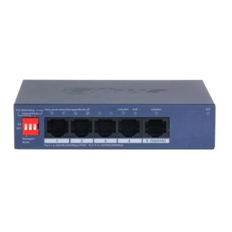 DAHUA CS4005-4GT-36 Pārvaldāms L2 Gigabitu Ethernet slēdzis ar 4 portu PoE+ 36W, galda/sienas montāžai