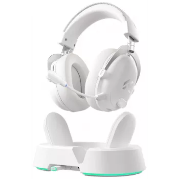 MCHOSE V9 Turbo+ bezvadu spēļu austiņas ar magnētisko uzlādes statīvu, Icy White (HW-V9-11)