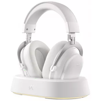 MCHOSE V9 Turbo+ bezvadu spēļu austiņas ar magnētisko uzlādes statīvu, Icy White (HW-V9-11)