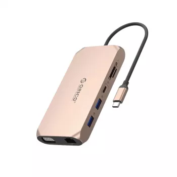 ORICO XCR 12-in-1 USB-C Docking Station ar 100W PD, HDMI, VGA, Gigabit Ethernet, SD/microSD, Rožu zelts