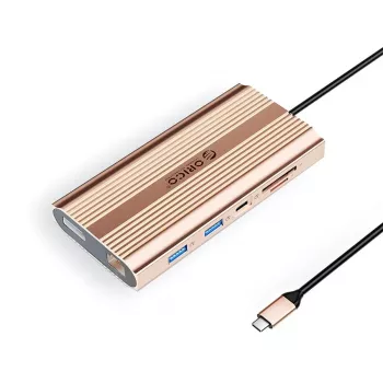ORICO XDR 12-in-1 USB-C Docking Station ar 2x HDMI 4K 60Hz, DisplayPort 4K 60Hz, Gigabit Ethernet, 100W PD, SD/MicroSD karšu lasītājs - Rožu zelts