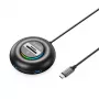 ORICO YXR5-C3 RGB 4 portu USB-A 3.0 centrmezgls ar SD un microSD karšu lasītāju, 1,8 m kabelis, melns