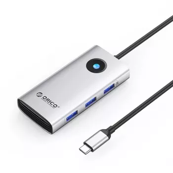 ORICO PW11 USB-C Docking Station 6-in-1, 3x USB-A 3.0, 1x USB-C PD 100W, 1x HDMI 4K 30Hz, 1x RJ45 2.5G Ethernet, Sudraba