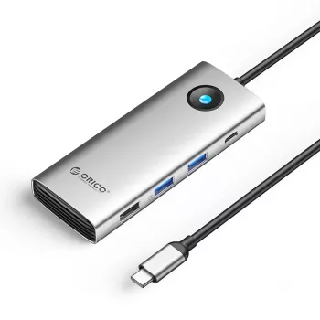 ORICO PW11 USB-C 8-in-1 Docking Station, 2x USB-A 3.0, 1x USB-A 2.0, 1x USB-C 3.0, 1x USB-C PD 100W, 1x HDMI 4K 60Hz, 1x VGA 1080P 60Hz, 1x RJ45 Gigabit Ethernet, Sudraba
