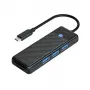 ORICO PAPW3AT-U3 4-Port USB 3.0 Hub ar SD/MicroSD karšu lasītāju, 1,8m kabelis, melns