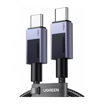 UGREEN L513 USB-C uz USB-C kabelis 240W PD3.1 480Mbps Neilona pīts alumīnija korpuss ar integrētu kabeļa saiti 1m Pelēks (45067)