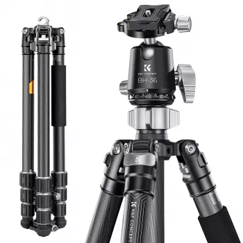 K&F Concept X284C4 Oglekļa šķiedras statīvs ar BH-36 lodveida galvu, 172cm/67.7in, 16kg/35.3lbs slodze, monopods, 4 sekciju vērpjami fiksatori, saderīgs ar Arca-Swiss