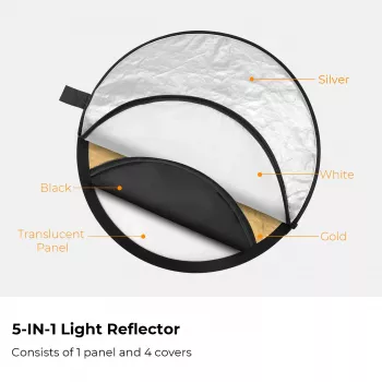 K&F Concept 5-in-1 apaļš reflektors 110cm ar difuzoru un pārnēsāšanas somu - KF18.0003