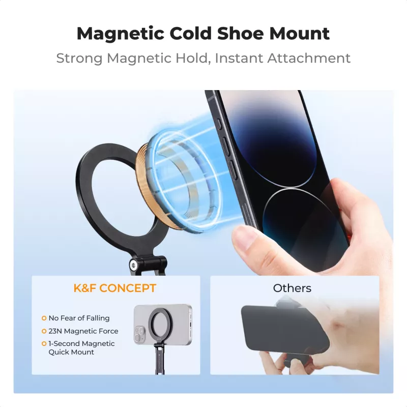 KF Magnetic MagSafe Phone Mount ar 1/4 collu vītni un Cold Shoe - Melns (KF31.196)