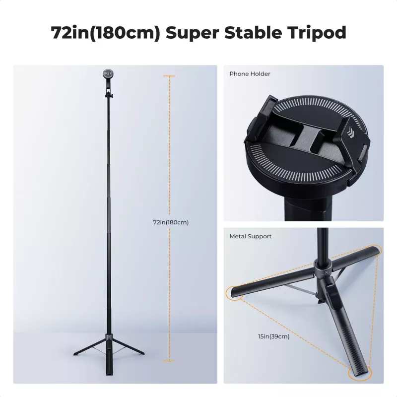 K&F Concept X97-C Selfie Stick Tripod 180 cm ar MagSafe magnētisko stiprinājumu un Bluetooth tālvadības pulti (Melns)