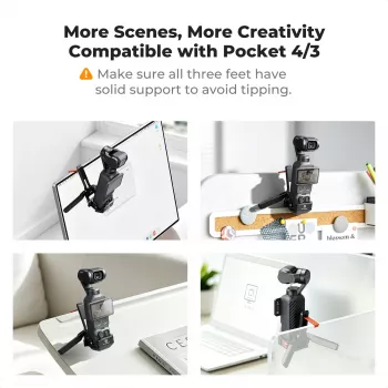 KF magnētiskais aizsargrāmis un statīva stiprinājums DJI Osmo Pocket 3 / 4, melns, alumīnija sakausējums un ABS plastmasa, KF20.0022