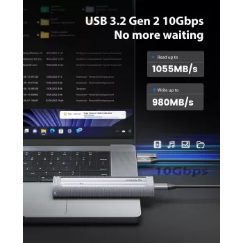 ORICO AXM2-G2 M.2 NVMe USB-C 10Gbps ārējais korpuss - Pelēks