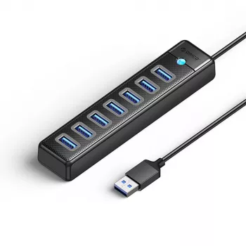 ORICO PW7U-U3 7 portu USB 3.0 centrmezgls ar USB-C barošanu, 1m kabelis, melns