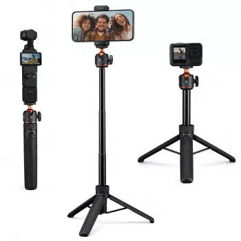 KF Mini statīvs un selfiju kociņš 65cm 360° galva ar telefona turētāju KF09.180S1 Melns