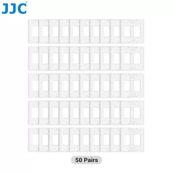 JJC SM-35x50 Slīdņu rāmji 35mm filmai, 50x50mm rāmis, 36x24mm atvērums, ABS plastmasa, saspiežami, 50 gabali