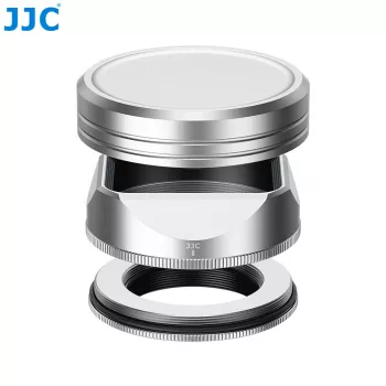 JJC Lens Hood and Cap Set for Fujifilm Fujinon XF 23mm F2.8 R WR and XF 27mm F2.8 R WR - Silver (LH-JXF23F28)