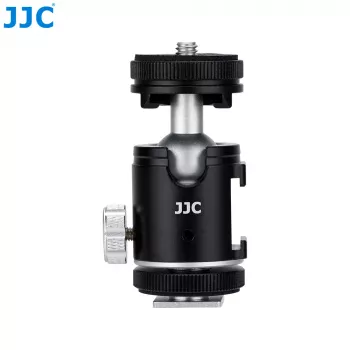 JJC BH-SM1 3D Mini Lodveida Galva no Alumīnija Sakausējuma ar 3 Cold Shoe Stiprinājumiem, 1/4 inch Skrūve, Melna