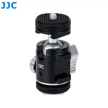 JJC BH-SM1 3D Mini Lodveida Galva no Alumīnija Sakausējuma ar 3 Cold Shoe Stiprinājumiem, 1/4 inch Skrūve, Melna