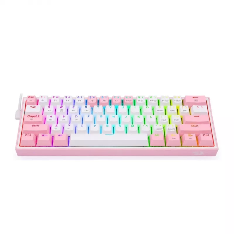 Redragon Fizz Pro K616 60% Tri-Mode Mechanical Gaming Keyboard, White/Pink, RGB, Hot-Swappable, 1600mAh