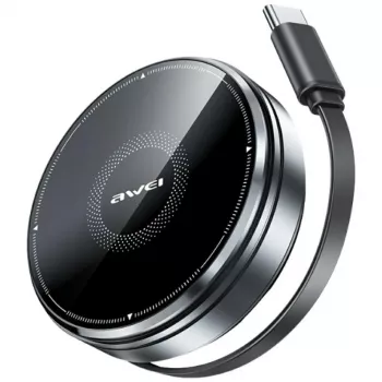AWEI W27 3-in-1 bezvadu uzlādes stacija 15W ātrā uzlāde ar USB-C kabeli Melna
