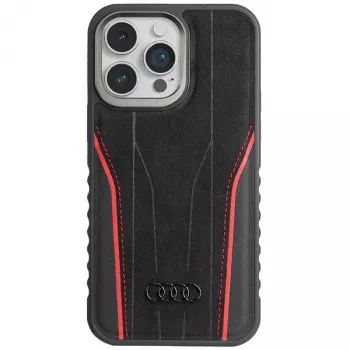 Audi Genuine Leather MagSafe iPhone 15 Pro Max 6.7 Black-Red Hardcase AU-TPUPCMIP15PM-R8/D3-RD