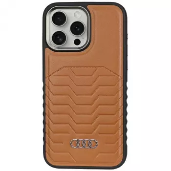 Audi Synthetic Leather MagSafe Hard Case for Apple iPhone 14 Pro Max 6.7 inch Brown