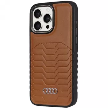 Audi Synthetic Leather MagSafe Hard Case for Apple iPhone 14 Pro Max 6.7 inch Brown