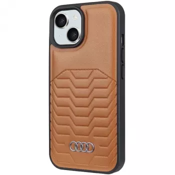 Audi Synthetic Leather MagSafe Hard Case for iPhone 15/14/13 6.1 inch - Brown