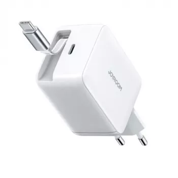 Joyroom JR-TCL06 67W GaN lādētājs ar iebūvētu izvelkamu USB-C kabeli - Balts