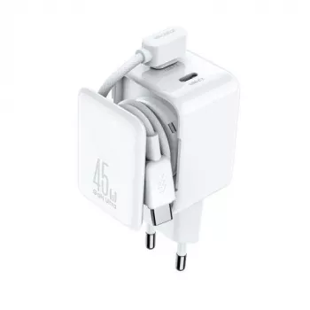 Joyroom JR-TCL05 45W GaN sienas lādētājs ar kabeļu organizētāju - Balts