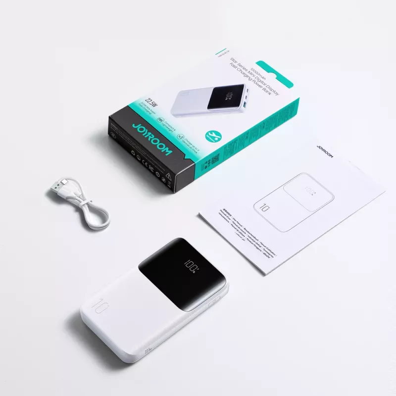 Joyroom JR-QP191 Star Series Mini 10000 mAh 22.5W Power Bank ar digitālo displeju, balts